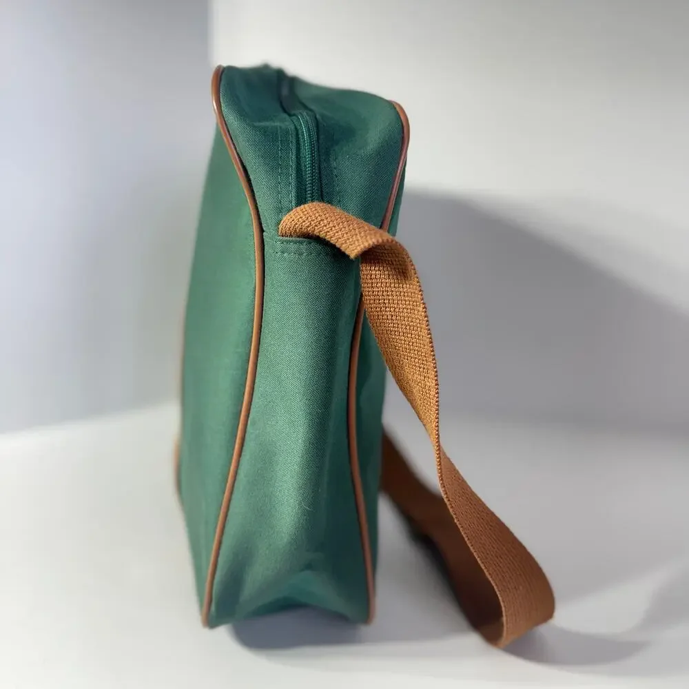 Vintage 90s Polo Ralph‎ Lauren Green Canvas Leather Messenger Travel Bag